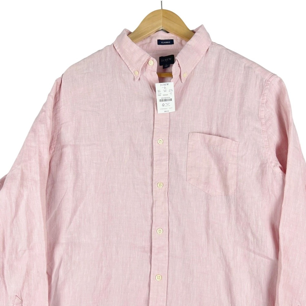 NEW J.Crew Mens Classic Fit Linen Long Sleeve Button Down Shirt Light Pink Sz L
